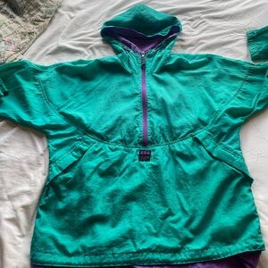 Unisex Teal Pullover Windbreaker with Purple Trim - M/L